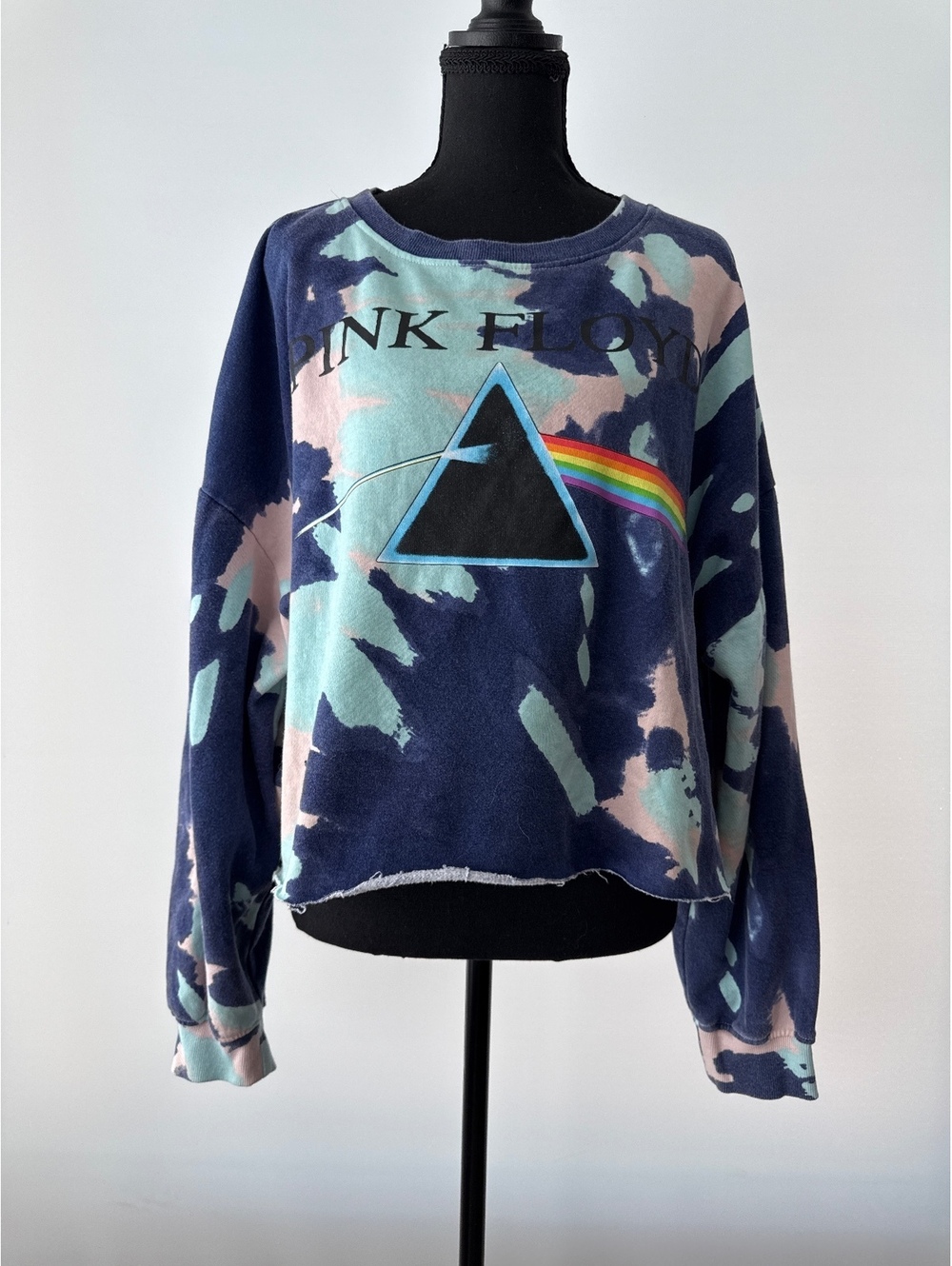Pink Floyd Dark Side of the Moon Crop Sweatshirt XL Tie Dye Band Graphic